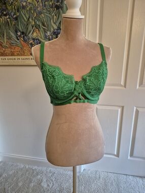 NWOT Adore Me Green Lace Underwire Bra with Strappy Detail Size 38DD